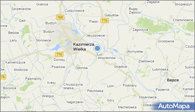 mapa Wojciechów, Wojciechów gmina Kazimierza Wielka na mapie Targeo